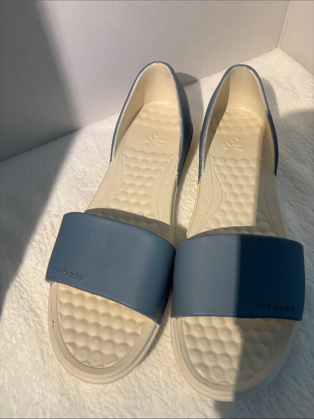 Joybees Women's Blue Slide Sandals with Cream Footbed